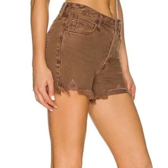 Free People Makai High Rise Cutoff Distressed Shorts In Color Brown Size 25 - Picture 1 of 11
